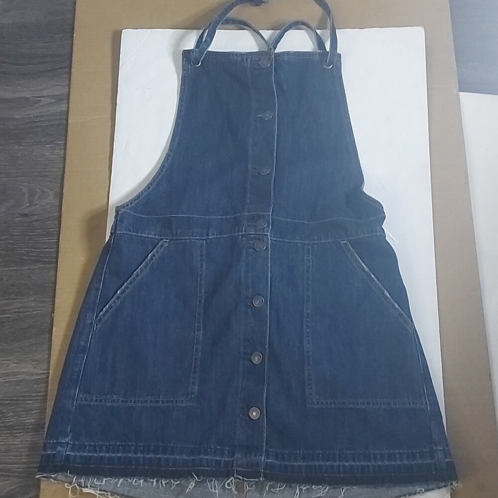 American Eagle Raw Hem Denim Halter Coverall Dress L Classic Preppy Festival
